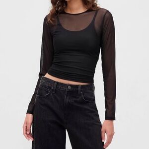 SALE! Gap Black Sheer Mesh Long Sleeve Top Small Y2K 90s Chic Grunge